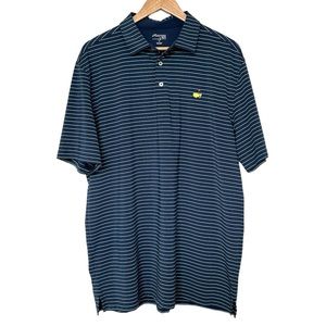 Masters Tech Blue and Green Tight Stripe Performance Polo Golf Shirt | Large